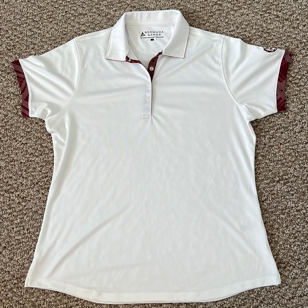 LAST CALL DONATING Women’s Bermuda Sands Golf Polo Shirt Top Red Polka Dot Plaid